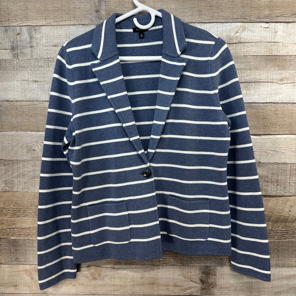 Talbots‎ Womens Striped Knit Blazer Jacket Navy White Size Medium